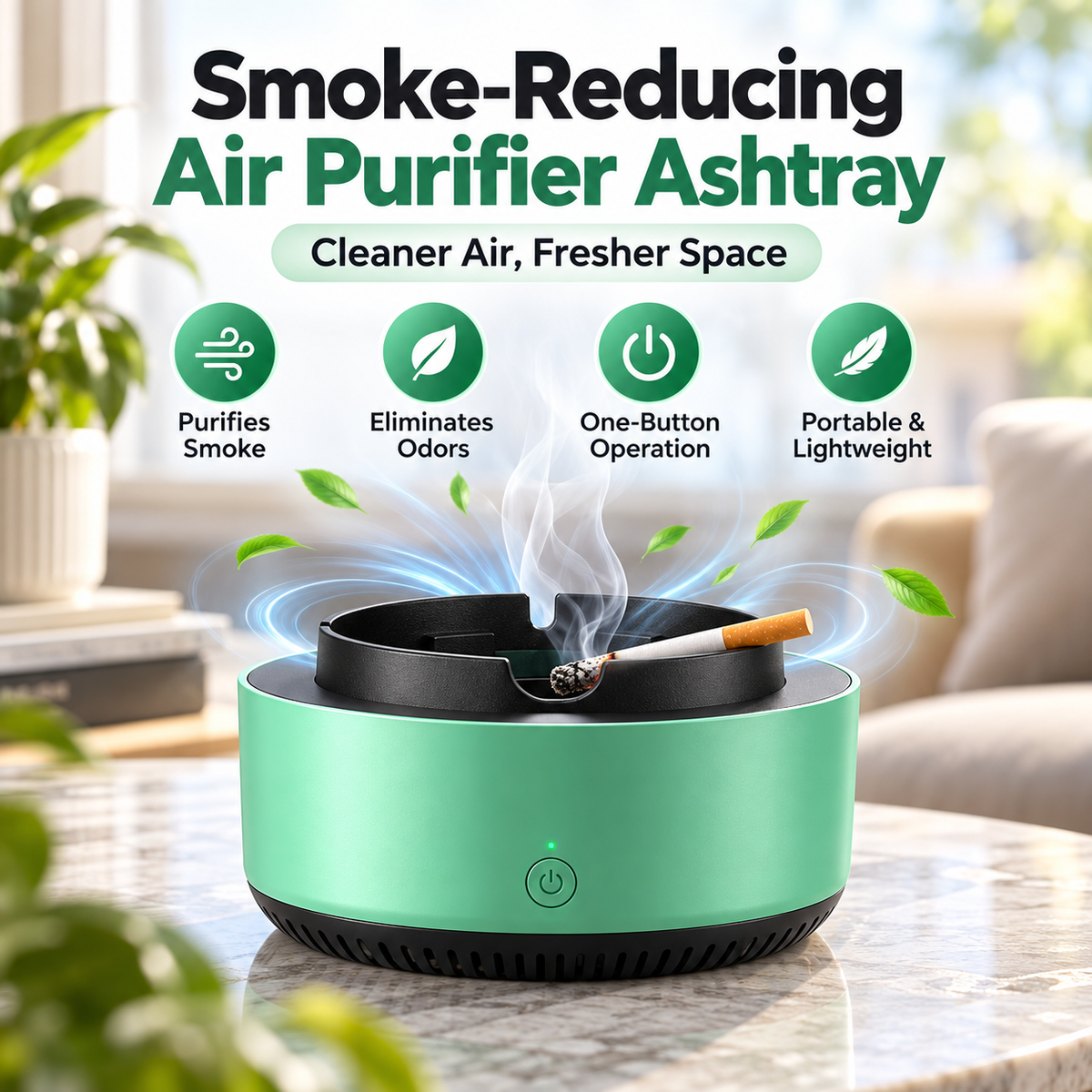 Smoke-Reducing Air Purifier Ashtray for Home & Car