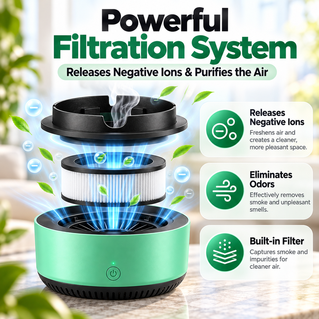 Smoke-Reducing Air Purifier Ashtray for Home & Car
