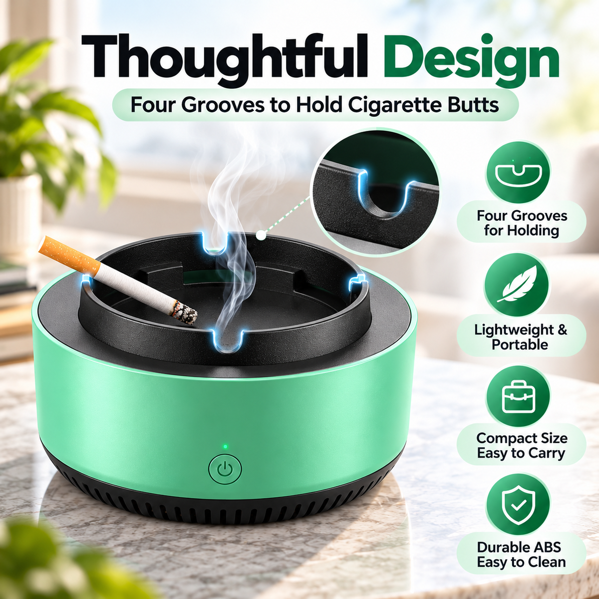 Smoke-Reducing Air Purifier Ashtray for Home & Car